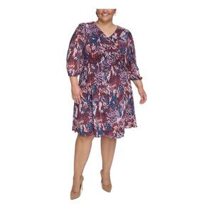 JESSICA HOWARD Womens Purple Lined Elastic Inset Waist 3/4 Sleeve Dress Plus 14W